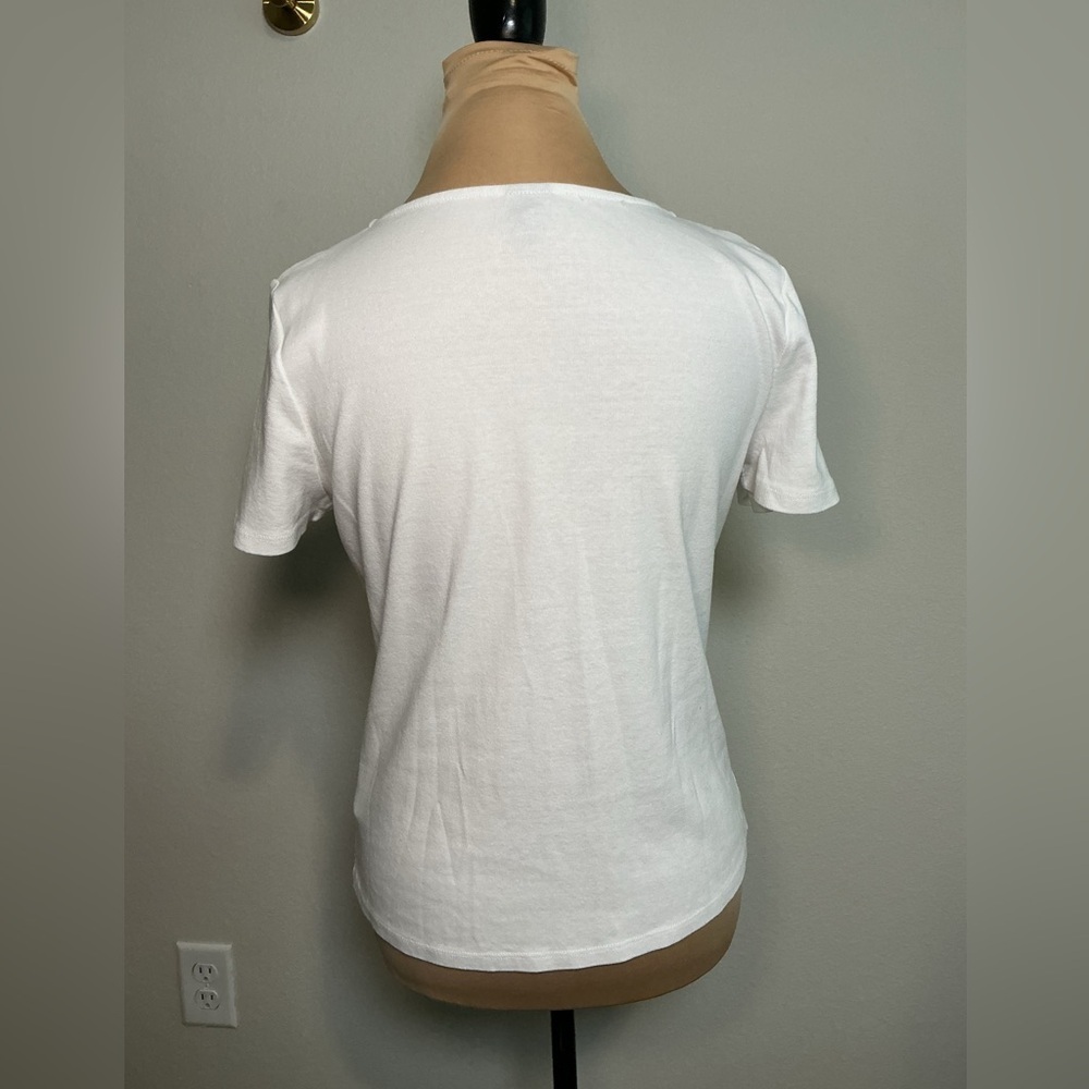 White Women's Short Sleeve Tee with Ring Detail - Picture 2 of 8